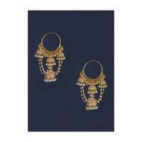 Gold Plated Hoops With Dangling  Jhumkas, Pearls And Chain Online - Kalki Fashion