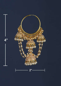 Gold Plated Hoops With Dangling  Jhumkas, Pearls And Chain Online - Kalki Fashion