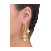 Gold Plated Jhumka Earrings With Pearls And Caged Design Online - Kalki Fashion