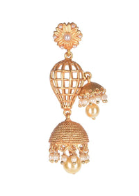 Gold Plated Jhumka Earrings With Pearls And Caged Design Online - Kalki Fashion