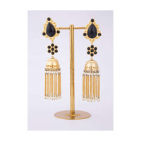 Gold plated jhumkas earring dangler with sleek metal tassels only on Kalki