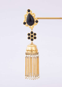 Gold plated jhumkas earring dangler with sleek metal tassels only on Kalki