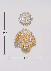 Gold Plated Jhumkas With Crystals And Stones In A Wavy Edge Pattern With Dangling Pearl Online - Kalki Fashion