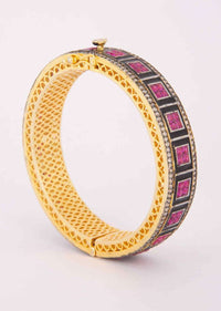 Gold plated kada with black stone and fuchsia beads only on Kalki