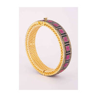 Gold plated kada with black stone and fuchsia beads only on Kalki