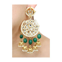 Gold Plated Kundan Earrings In Floral Round Design With Green Beads, Pearls And Nano Jhumkas Online - Kalki Fashion