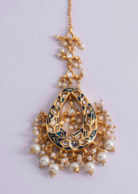 Gold plated maang tikka with meenakari work and white moti nano beads only on Kalki