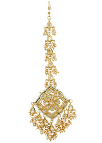 Gold Plated Mang Tika In Square Shape With Minakari And Kundan Work Online - Kalki Fashion