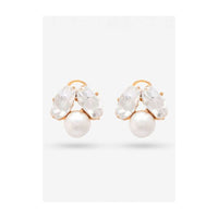 Gold Plated Minimalistic Studs With Crystals And Pearls By Prerto