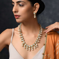 Gold Plated Necklace Handcrafted With Square Kundan Work And Lined With Moti Detailing By Paisley Pop