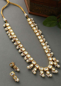 Gold Plated Necklace Handcrafted With Square Kundan Work And Lined With Moti Detailing By Paisley Pop