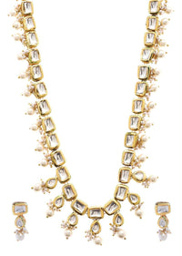 Gold Plated Necklace Handcrafted With Square Kundan Work And Lined With Moti Detailing By Paisley Pop