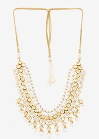 Gold Plated Necklace With Beautiful Dangling Pearls And Kundan Work By Prerto