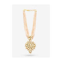 Gold Plated Necklace With Kundan Centrepiece And Pearl Strings By Prerto