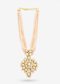 Gold Plated Necklace With Kundan Centrepiece And Pearl Strings By Prerto