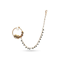 Gold Plated Nose Ring Strung With Delicate Pearls And Green Beads By Prerto