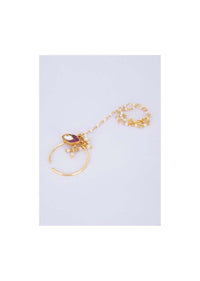 Gold plated nose ring with attached moti chain string only on Kalki