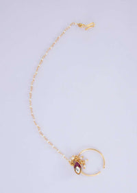 Gold plated nose ring with attached moti chain string only on Kalki