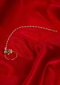 Gold plated nose ring with attached moti chain string only on Kalki