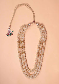 Gold Plated Pearls Multistrand Necklace And Dangling Jhumkas Set With Carved Design Online - Kalki Fashion