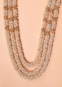 Gold Plated Pearls Multistrand Necklace And Dangling Jhumkas Set With Carved Design Online - Kalki Fashion