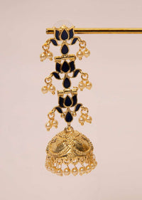 Gold plated persian blue lotus dangler jhumkas