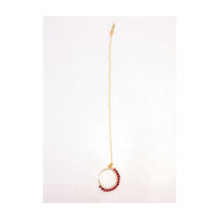 Gold plated round nose ring in white and maroon beads only on Kalki