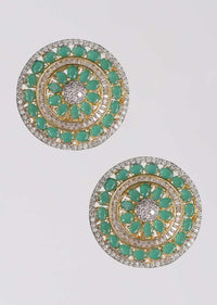 Gold Plated Round Stud With Green And White Stones Online - Kalki Fashion