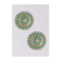 Gold Plated Round Stud With Green And White Stones Online - Kalki Fashion