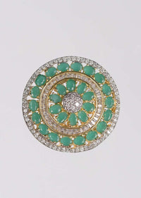 Gold Plated Round Stud With Green And White Stones Online - Kalki Fashion