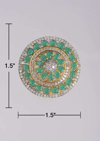 Gold Plated Round Stud With Green And White Stones Online - Kalki Fashion