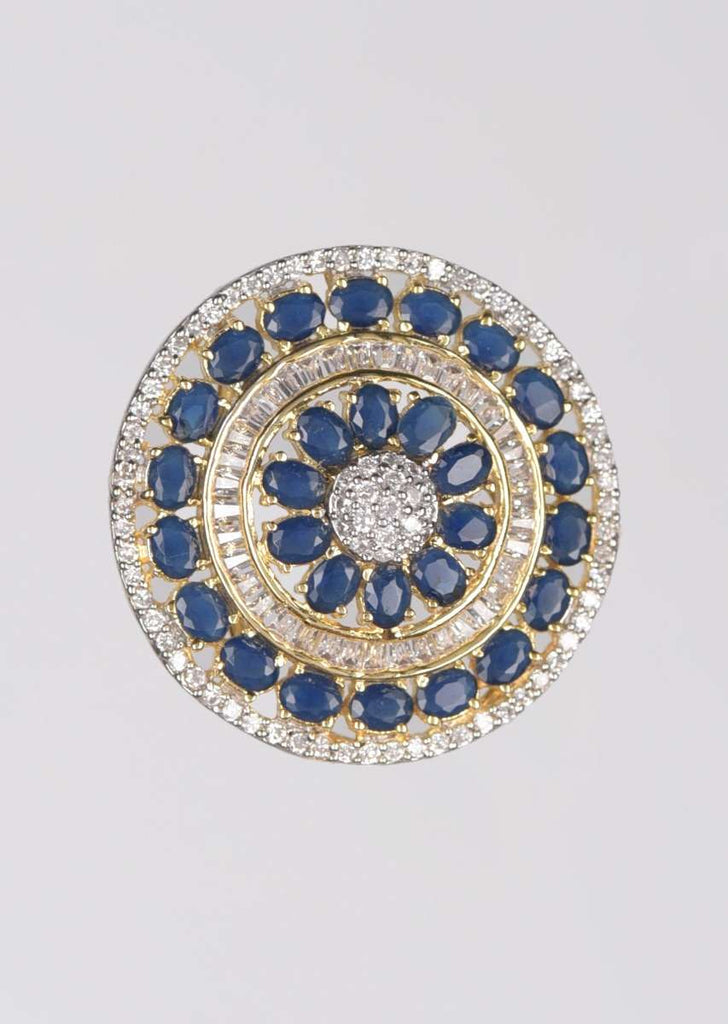 Gold Plated Round Stud With Midnight Blue And White Stones Online - Kalki Fashion