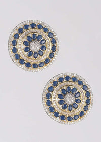 Gold Plated Round Stud With Midnight Blue And White Stones Online - Kalki Fashion
