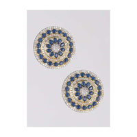 Gold Plated Round Stud With Midnight Blue And White Stones Online - Kalki Fashion