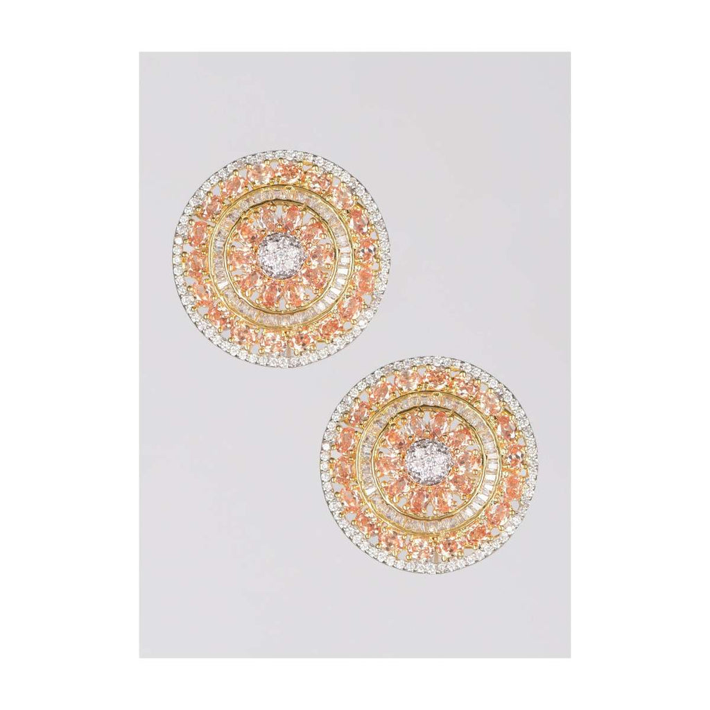 Gold Plated Round Stud With Pale Wheat And White Stones Online - Kalki Fashion