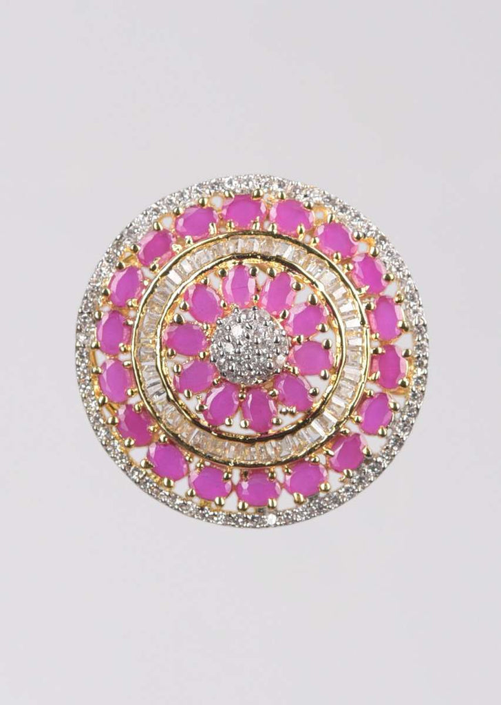 Gold Plated Round Stud With Purple And White Stones Online - Kalki Fashion