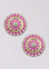 Gold Plated Round Stud With Purple And White Stones Online - Kalki Fashion