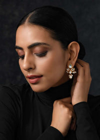 Gold Plated Royal Indian Earrings Handcrafted With Intricate Kundan Work And Nano Moti Tassels By Paisley Pop