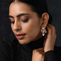 Gold Plated Royal Indian Earrings Handcrafted With Intricate Kundan Work And Nano Moti Tassels By Paisley Pop