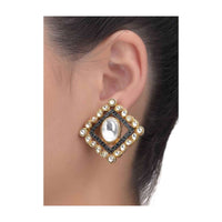 Gold Plated Square Stud Earrings With Kundan And Black Stones Work Online - Kalki Fashion