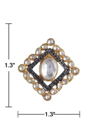 Gold Plated Square Stud Earrings With Kundan And Black Stones Work Online - Kalki Fashion