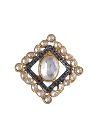Gold Plated Square Stud Earrings With Kundan And Black Stones Work Online - Kalki Fashion