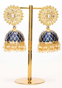 Gold plated stud with persian blue attached stud in nano moti drops only on Kalki