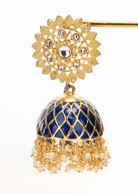 Gold plated stud with persian blue attached stud in nano moti drops only on Kalki