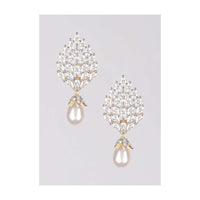 Gold Plated Studs With Crystals In Leaf Motif Along With Dangling Pearl Online - Kalki Fashion