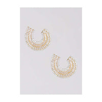 Gold Plated Studs With Stones And Bugle Beads In Crescent Shape Online - Kalki Fashion