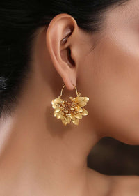 Gold Plated Temple Earrings With Emboss  Work And Dangling Bead Tassels In The Centre By Paisley Pop