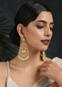 Gold Plated Temple Work Embossed Indian Earrings With High Graded Shell Pearls By Paisley Pop