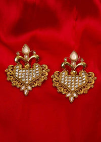 Gold plated traditional drop  earring with stone and bead
