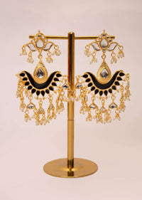 Gold plated traditional earring with black semi precious stone